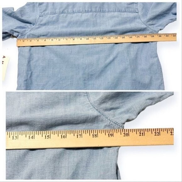 AMO Cooper Ruffled Chambray Shirt, Chambray, Size M, NWT, - Picture 12 of 14